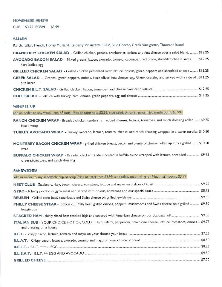 The Nest Restaurant - Vermilion, OH Menu image 3